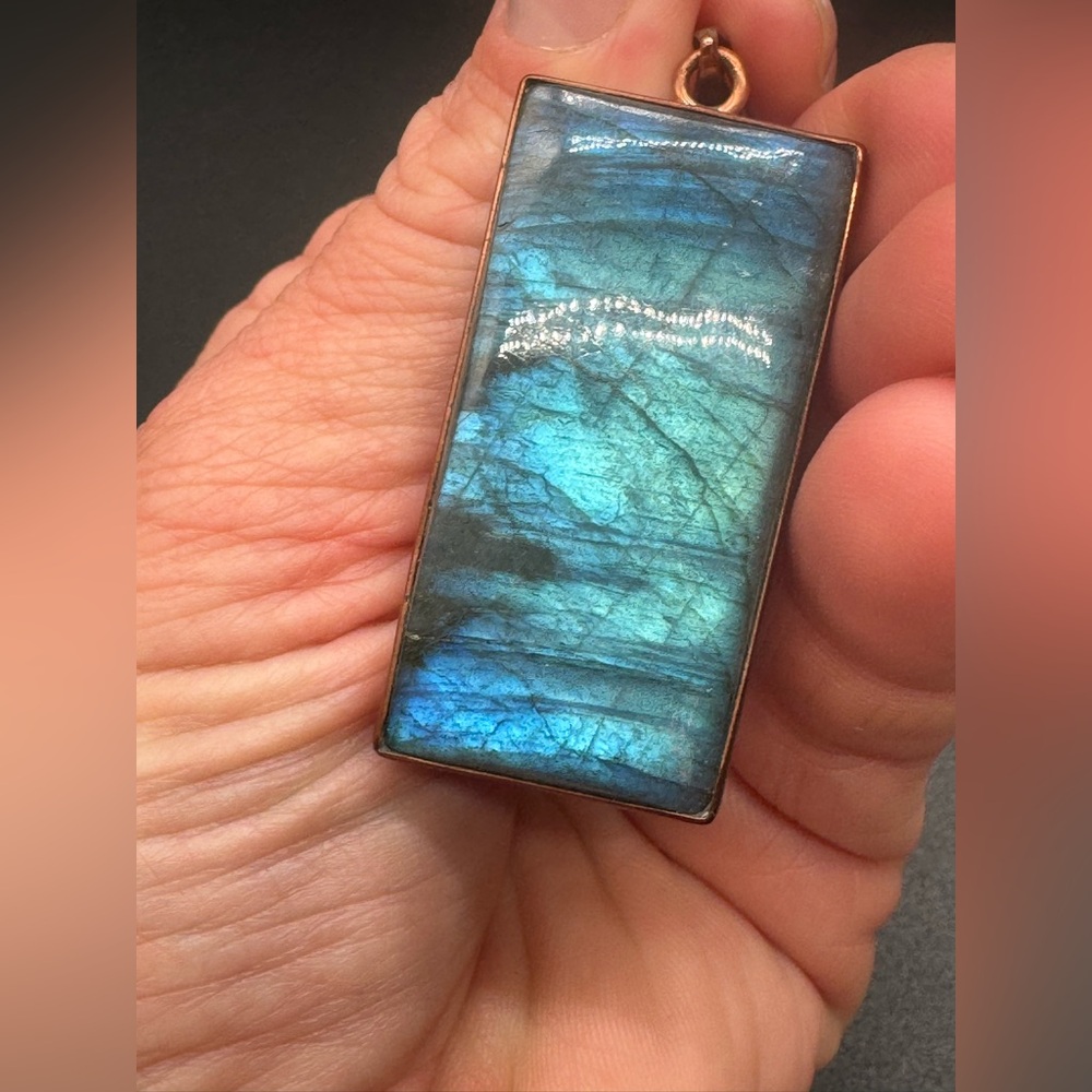 Copper Labradorite Rectangular Pendant - Blue Gre… - image 6